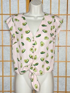 Timing Pink Avocado-Print Tie-Front Blouse
